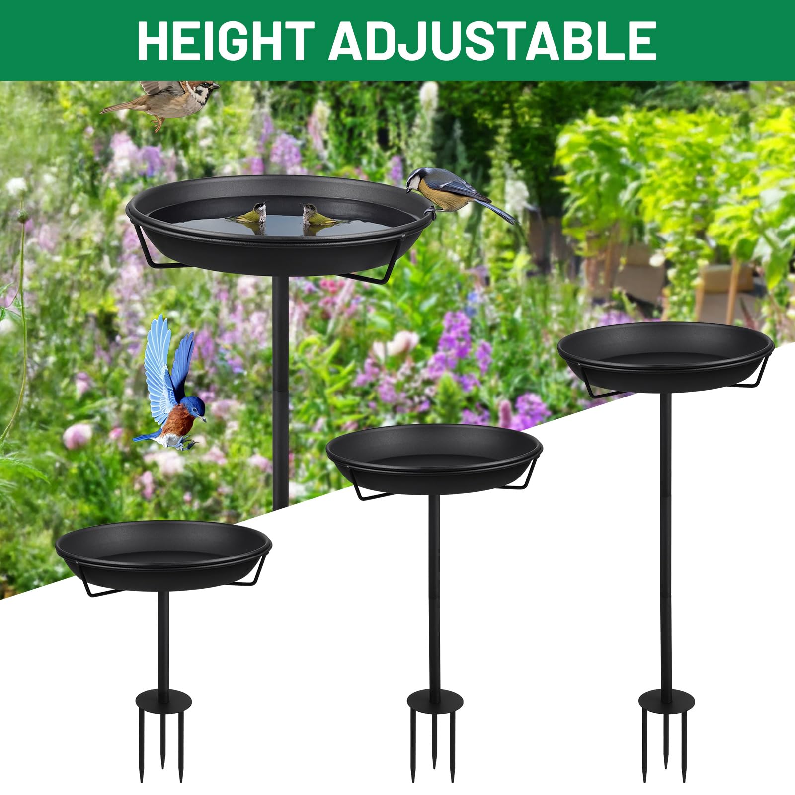 DBREAKS Mangiatoia Grande in Metallo per Uccelli, Abbeveratoio Vasca per uccelli Selvatici, 30.5 x 82 cm, Decorazione per Esterni, Giardino, Patio, Cortile, Prato, Nero