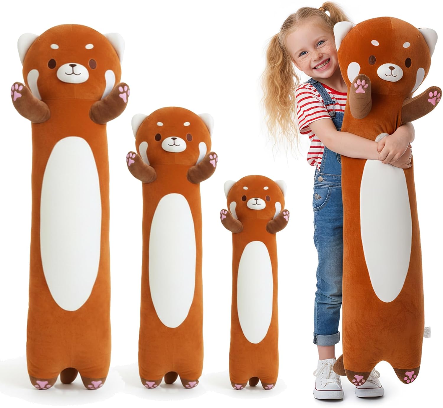 Long Red Panda Plush Toy Pillow - Soft Red Panda Stuffed Animal for Kids & Adults, Cute Hugging Body Pillow for Bedroom, Gifts for Christmas, Birthday, Valentine's Day (110cm/43.3inch)