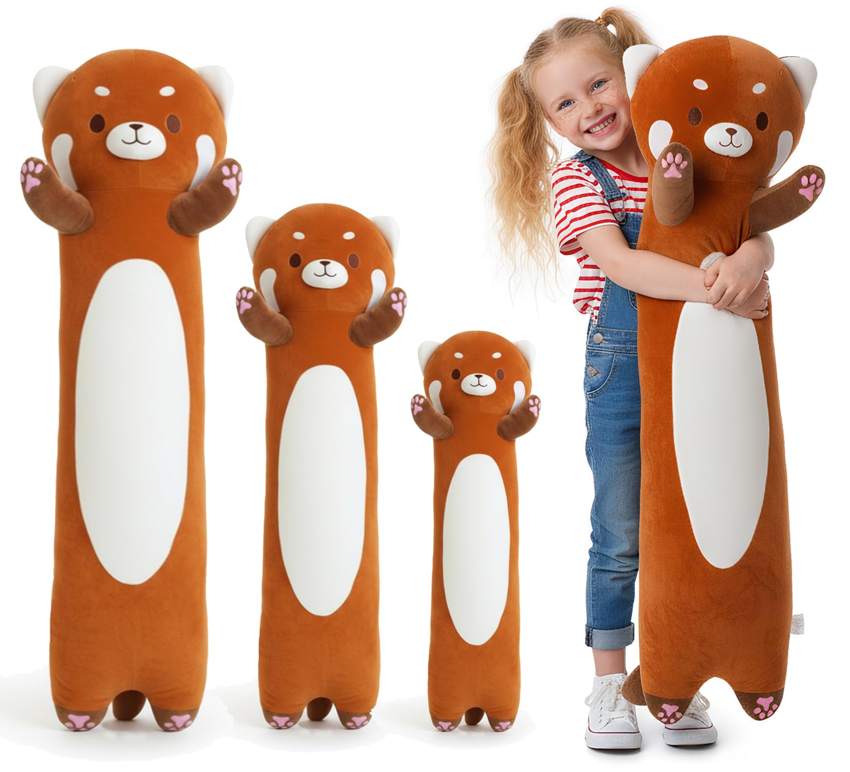 Kekeso Long Red Panda Plush Toy Pillow - Soft Red Panda Stuffed Animal for Kids & Adults, Cute Hugging Body Pillow for Bedroom, Gifts for Christmas, Birthday, Valentine's Day (60cm/23.6inch)