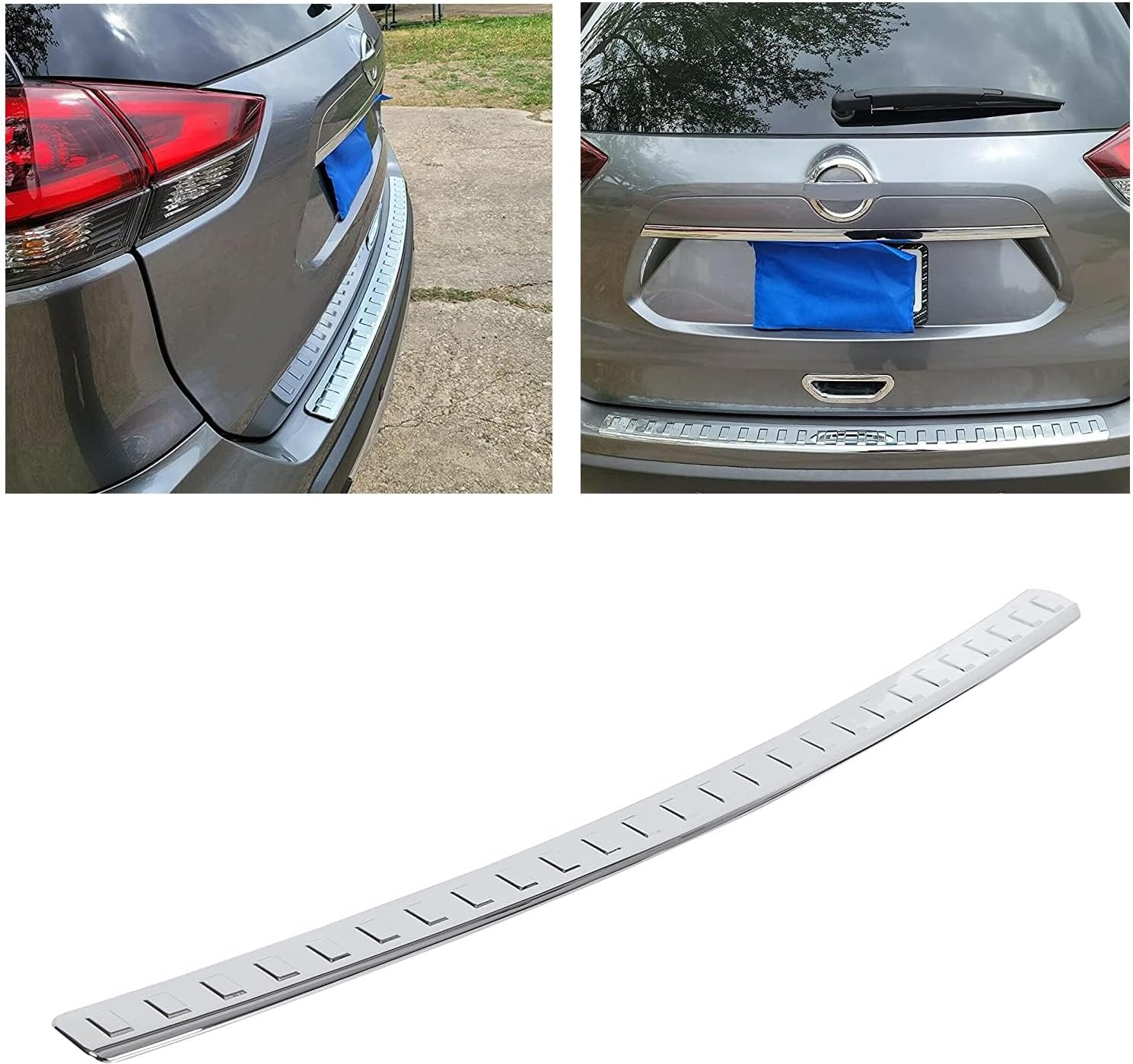 ECOTRIC Rear Bumper Guard Cover Pad Compatible with 2014-2020 Nissan Rogue 999T6-G2000 999T6G2000 999B1G500A 999B1-G500A Rear Bumper Tailgate Trim Molding Cover Panel Protector Chrome