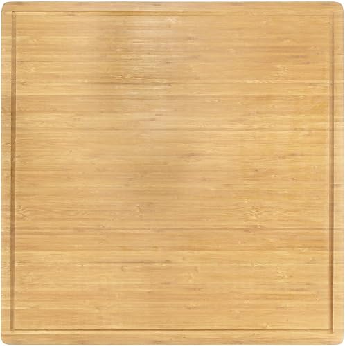 Miniatura 2 de BambooMN Tabla de cortar con cubierta de quemador de bambú, 3 capas, cuadrada extragrande, 24 x 24 x 0.75 pulgadas, ranuradaplana con combo de