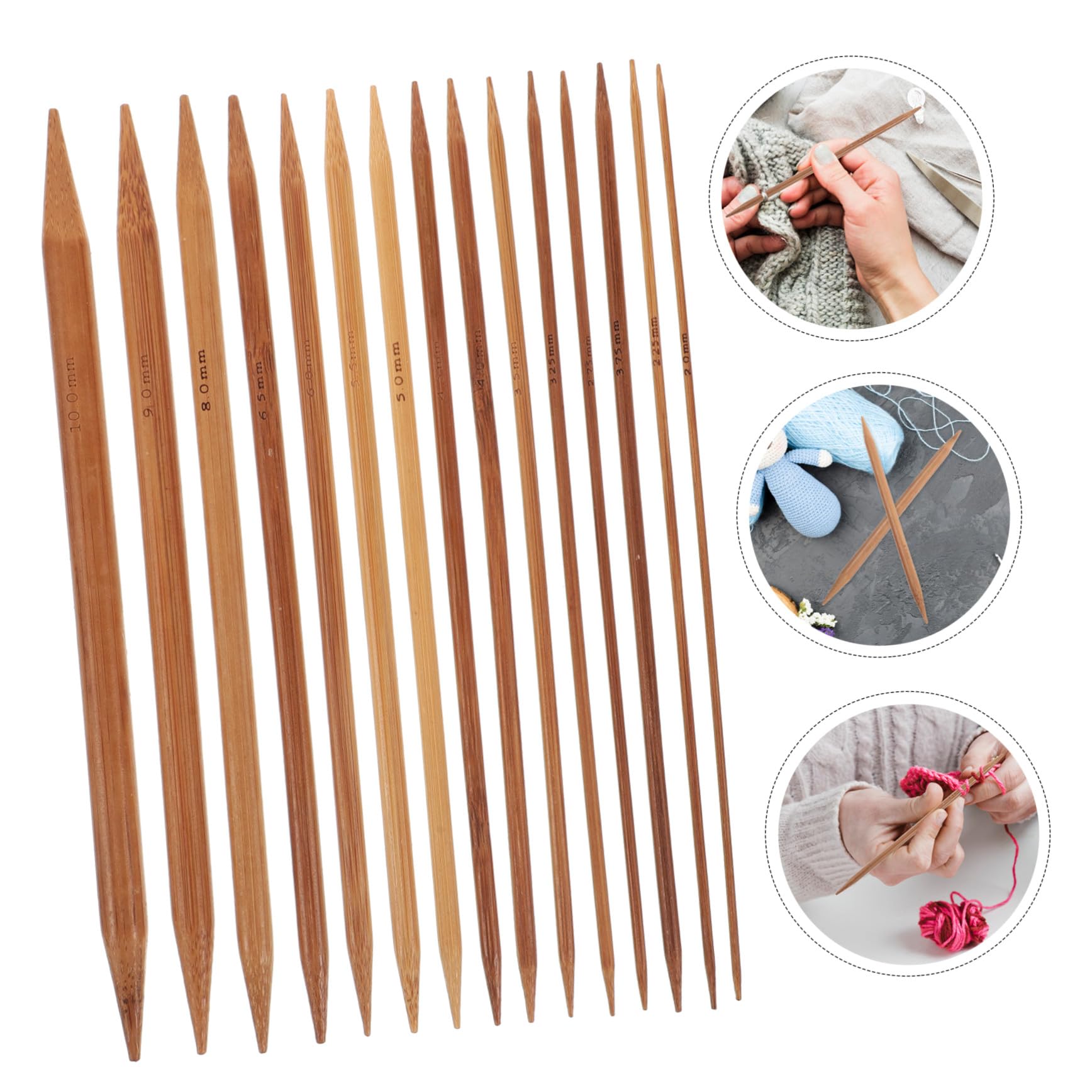 LOLIPPYY 75 Piezas Agujas de Tejer de Bambú Carbonizadas Doble Punta Kit de Agujas Rectas Largas para DIY Suéteres Bufandas y Manualidades Casa Set Ligero y Resistente