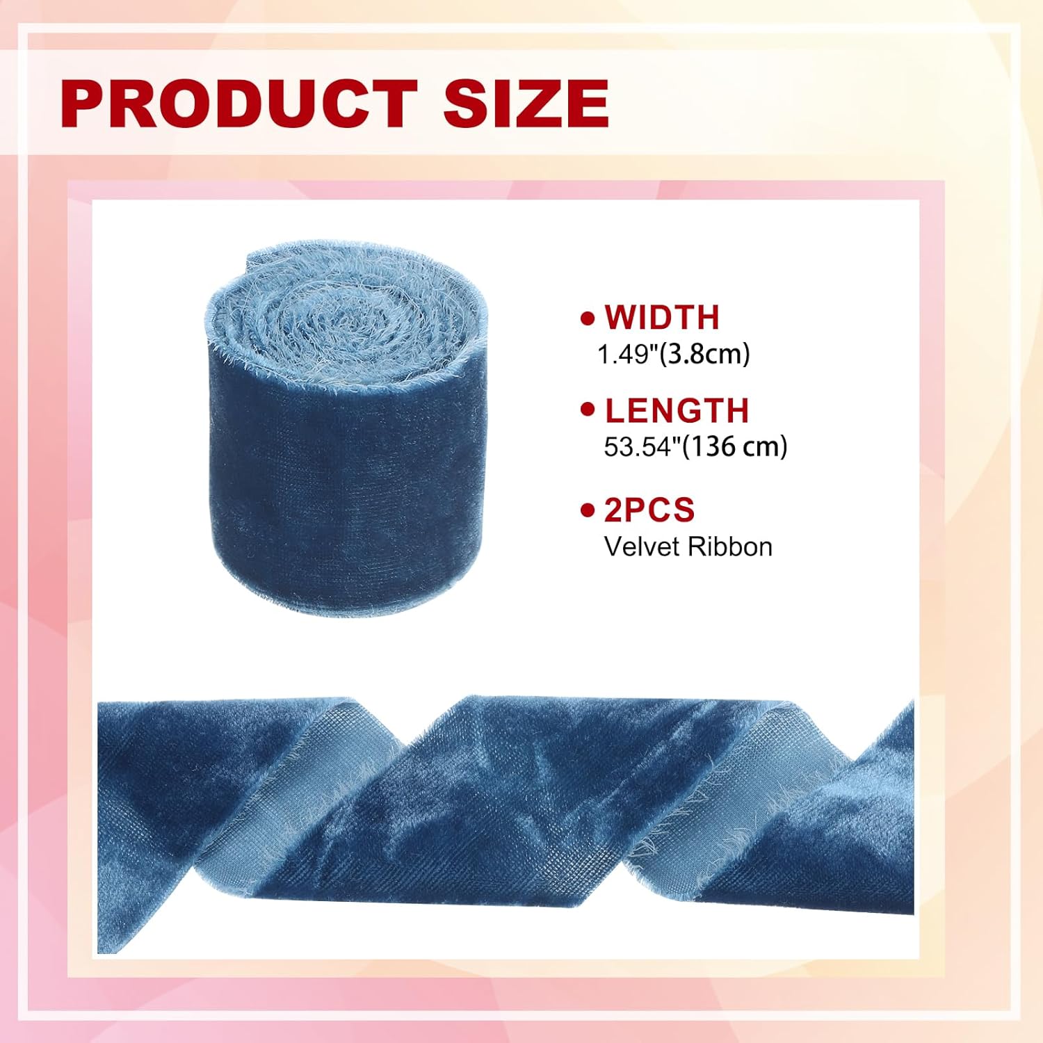 PATIKIL Velvet Ribbon, 2 Pcs 1 1/2 Inch Wide Handmade Frayed Raw Edge Thick Fringe Ribbon Wide Fringe Fabric Ribbons for Gift Wrapping Wedding Bouquet Christmas Decor Wreath, Navy Blue