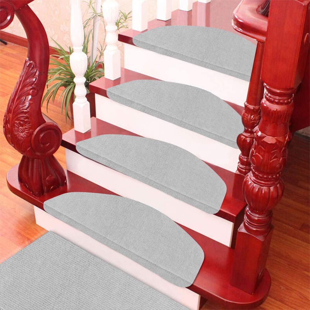 HUOLE Set di 15 tappetini per Scale, Misura Grande, Antiscivolo, autoadesivi per Interni,Tappetini per gradini, semicircolare o Rettangolare, Resistenti e Facili da Pulire, per Interni