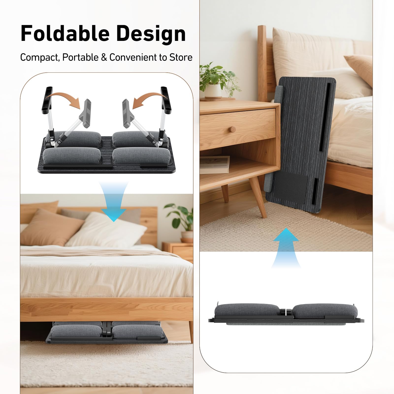 Tavolo da letto 2 in 1 & Lap Desk – Imbottitura morbida regolabile in altezza e inclinazione, pieghevole con poggiapolsi, supporto per tablet, fermaporli e tavolo per computer portatile in pelle