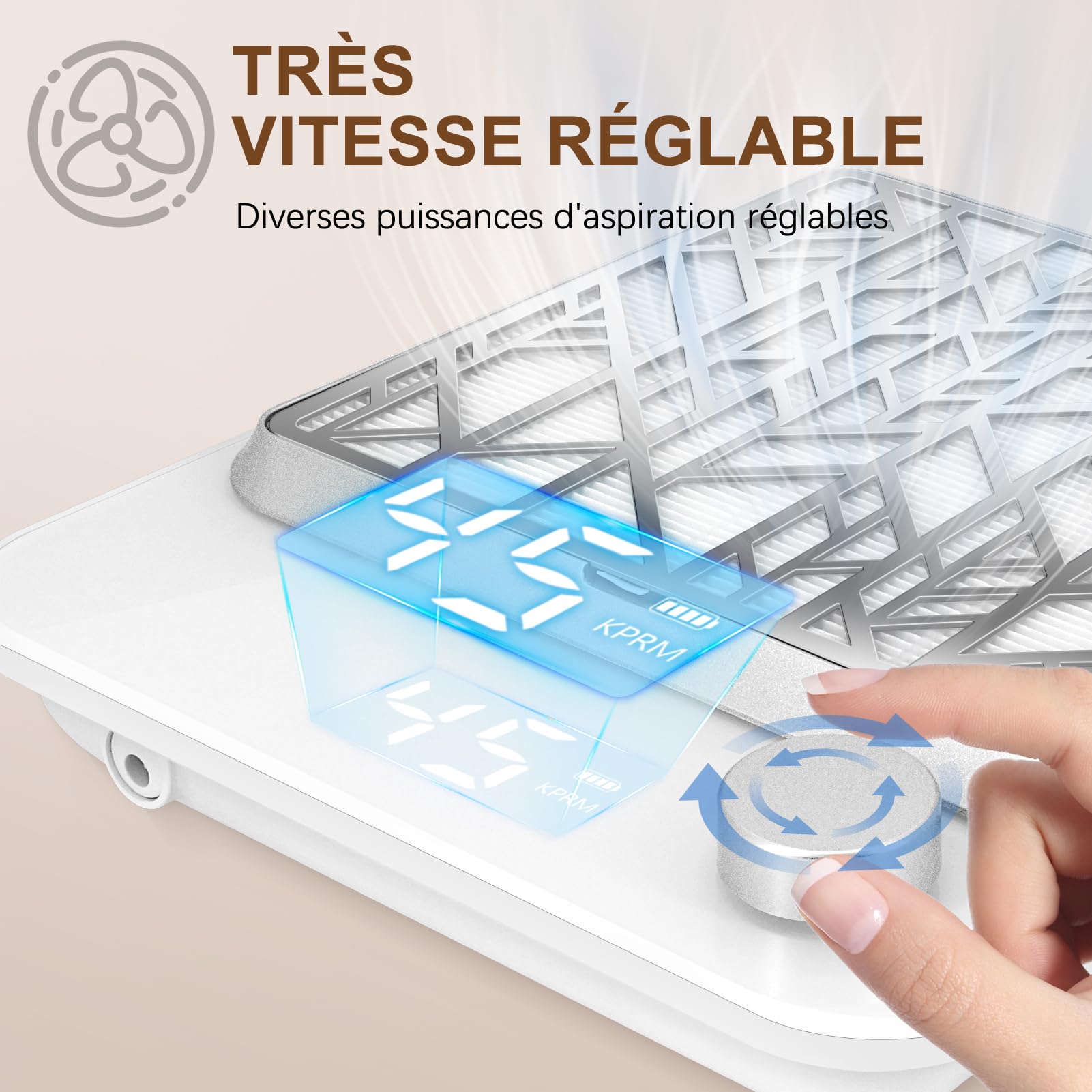 Aspirateur Ongle Rechargeable, Puissant Aspirateur De Table Professionnel Pour Ongles, Aspirateur De Manucure, Aspiration Réglable, Blanc-NDC3