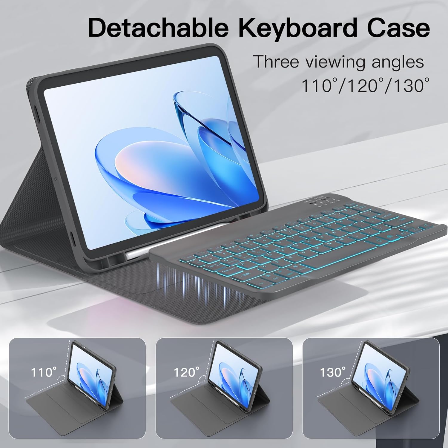 RAYMCRAFT Keyboard Case for Samsung Galaxy Tab S11 11-inch 2025 (SM-X730/SM-X736B), Mouse and Detachable Wireless Keyboard, 7-Color Backlight, Slim Case with Pencil Holder, Grey
