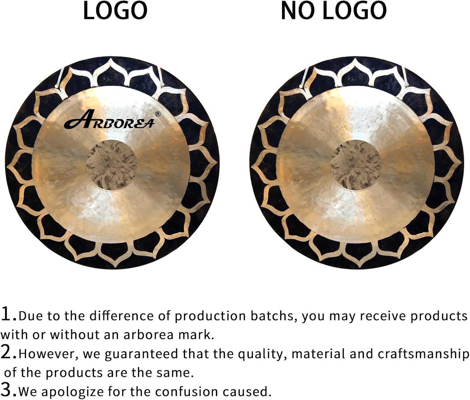 Arborea Lotus Wind Gong 20 Inch - Includes Mallet and Hanging String - Large Authentic Chinese Gong for Sound Healing Home