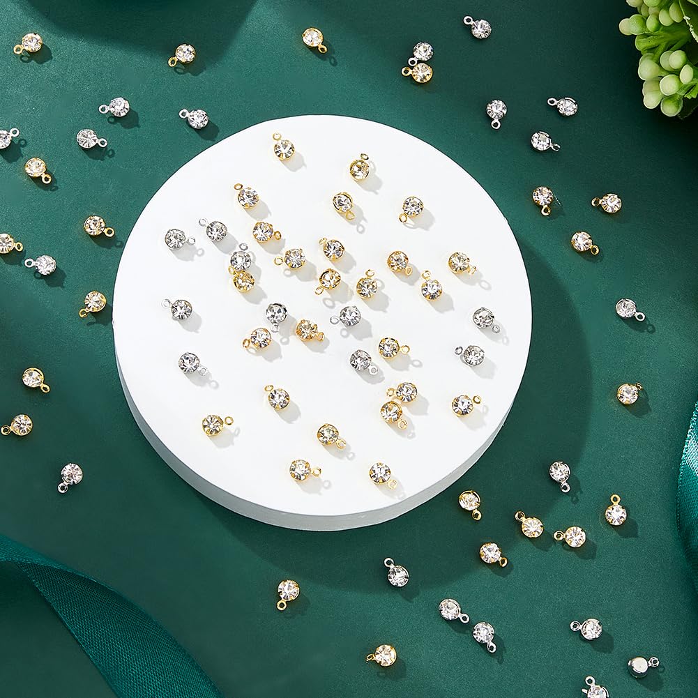 SUPERFINDINGS 200Pcs Brass Rhinestone Charms Cubic Zirconia Connector Charms Flat Round Birthstone Pendant Charm Gold Silver Plated Rhinestone Charms for DIY Earrings Necklaces - Image 4