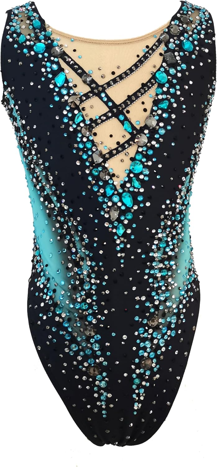 Blue Black Synchronized Swimming Suit for Girls and Adults Competition Performance Swimsuit