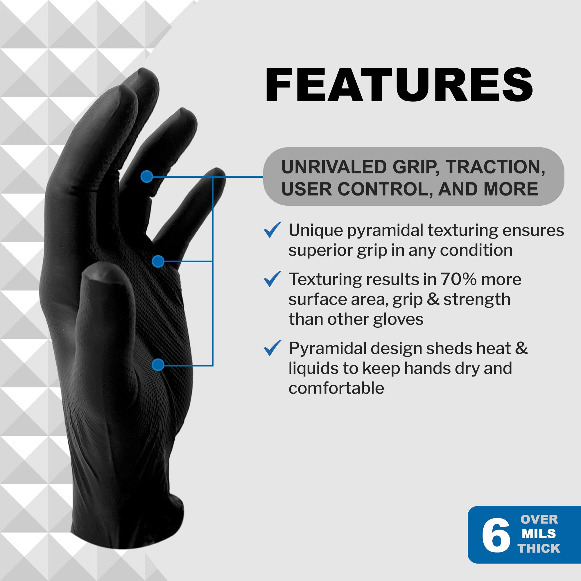 PERMASAFE PROTECTIVE COATINGS PERMASAFE - Guantes de nitrilo resistentes de 6 mil con textura de diamante antideslizante, talla L (paquete de 100)