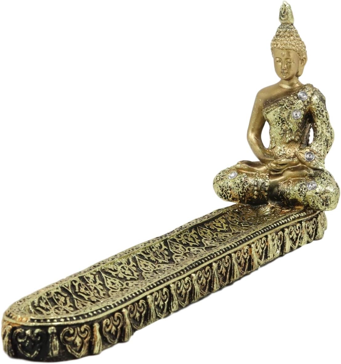 Ebros Gift Thai Buddha Amitabha Meditating in Dhyana Mudra Incense Stick Holder Burner Figurine with Crystals 9.75" Long Buddhist Zen Feng Shui Vastu Home Fragrance Decor (Royal Gold)