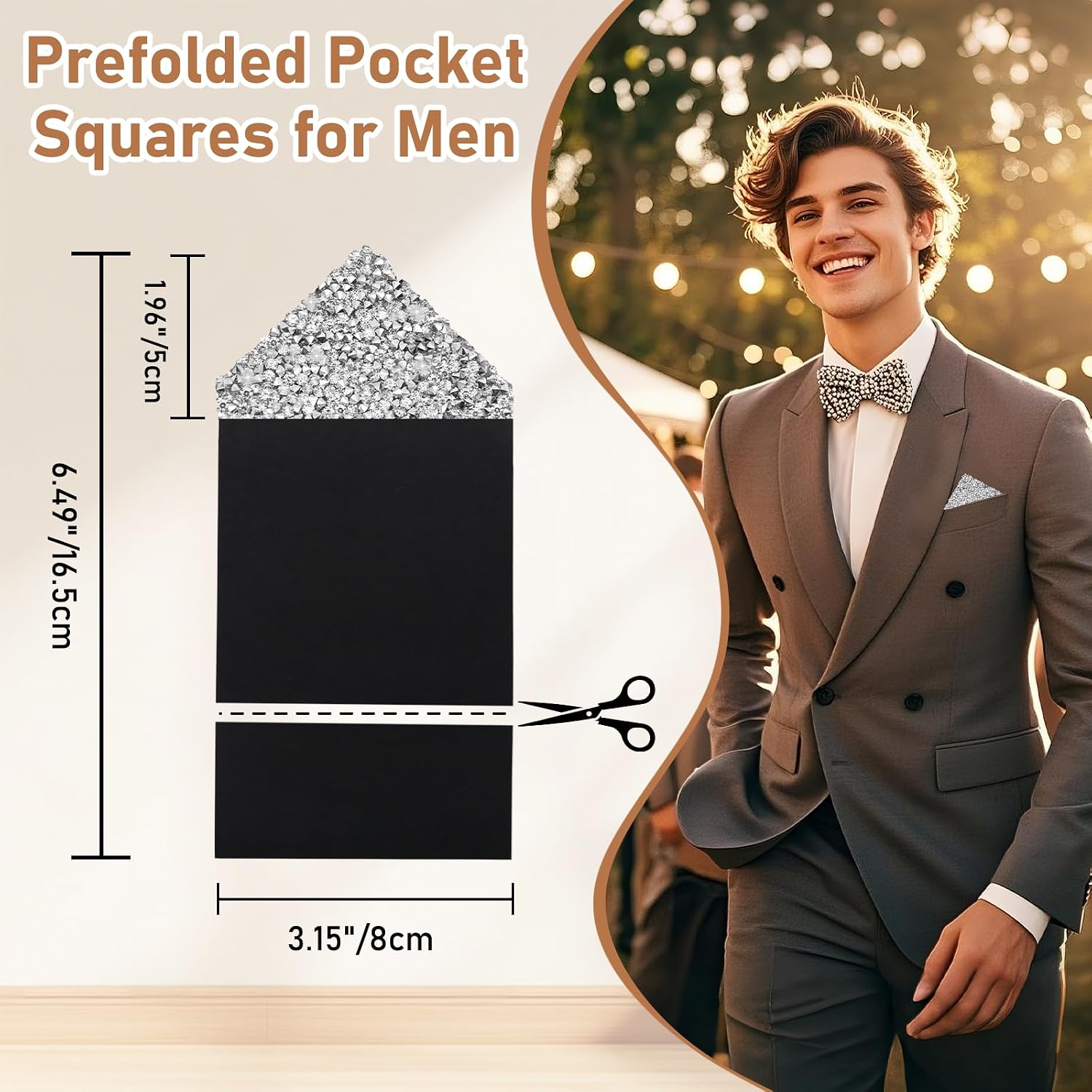 Rhinestone Pocket Squares for Men, Prefolded Handkerchiefs for Men Crystal Mens Pocket Square for Wedding Party Prom