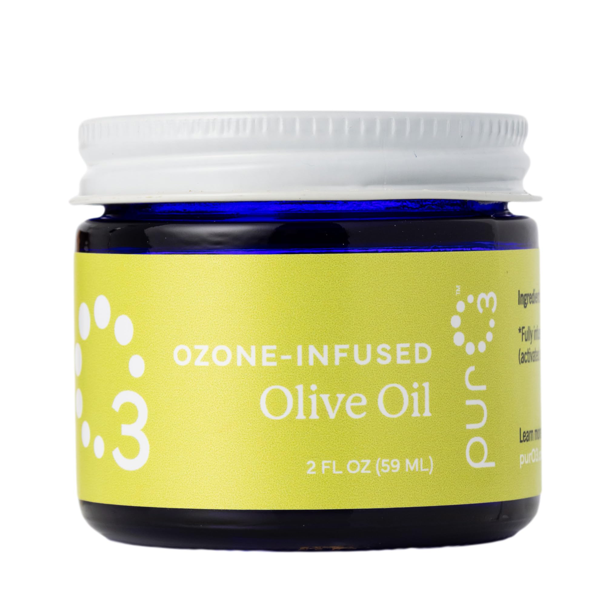 PurO3 Ozonated Olive Oil – Pure, Natural, Organic Skincare for Face & Body – Oxygenated Healing Lotion, Moisturizer & Beauty Cream in a Glass Jar – O3 Therapy Salve, 2 oz