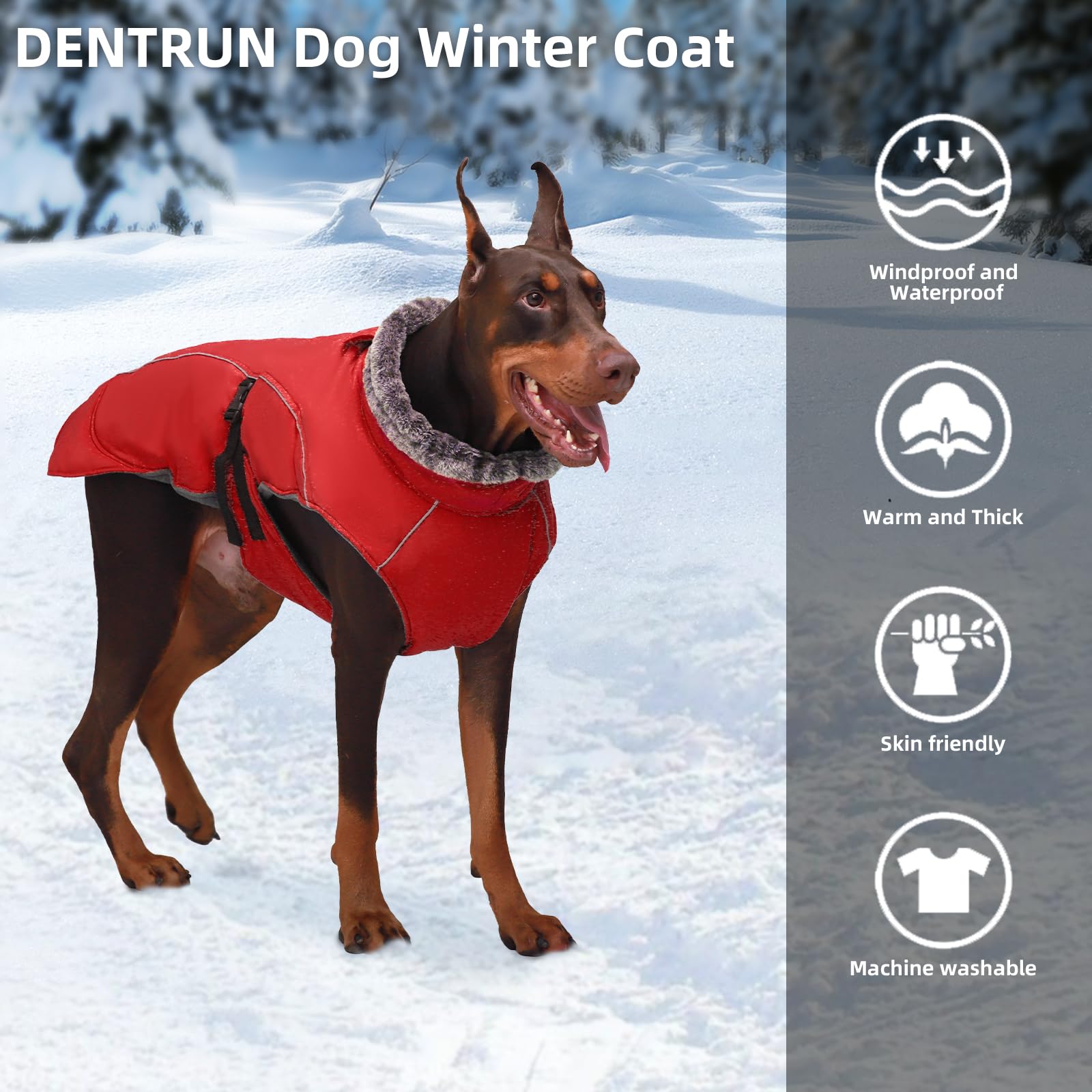 DENTRUN Dog Winter Vest, Dog Coat for Cold Weather, Dog Fleece Coat, Dog Waterproof Coat, Dog Jacket with Harness Hole, Dog Winter Clothes(Red,XL) - Image 4
