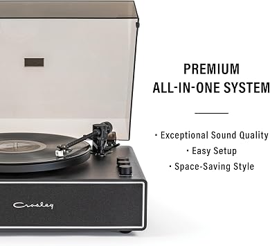 Crosley CR6046A-BKSL Stave 2-Speed Bluetooth Record Player Turntable with Built-in Speakers, Black