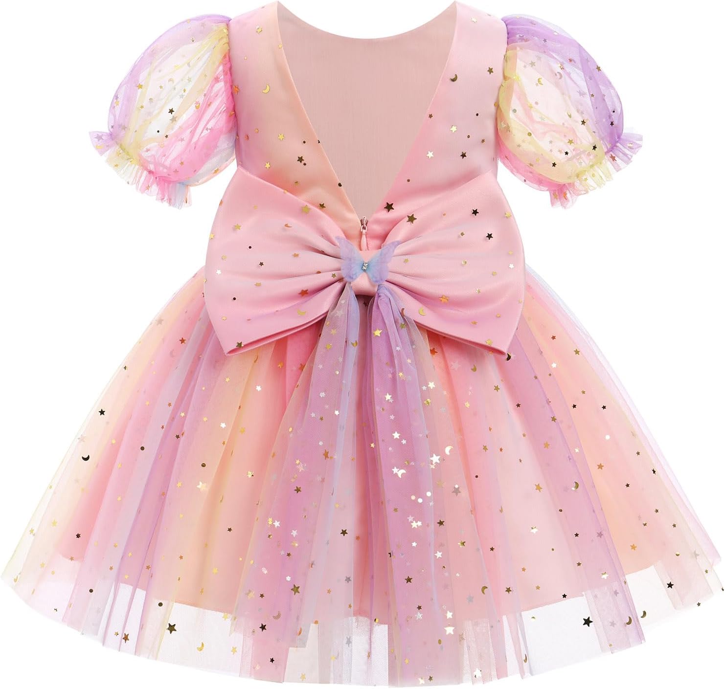 IBTOM CASTLE Toddler Baby Girl Birthday Dress Short Puff Sleeve Sequins Butterfly Tulle Tutu Formal Pageant Party Gown