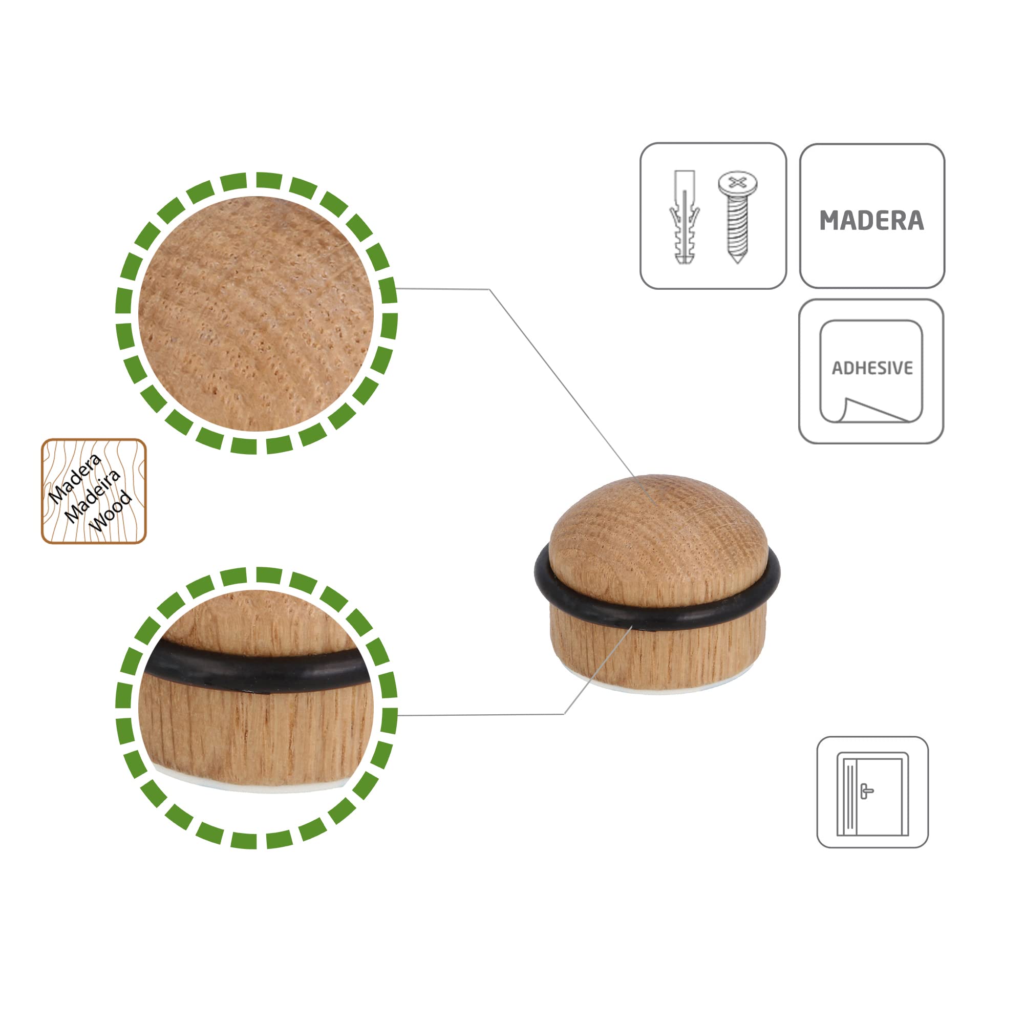 Gedotec Wooden Door Stopper with Damping Rubber - Oak - Image 3