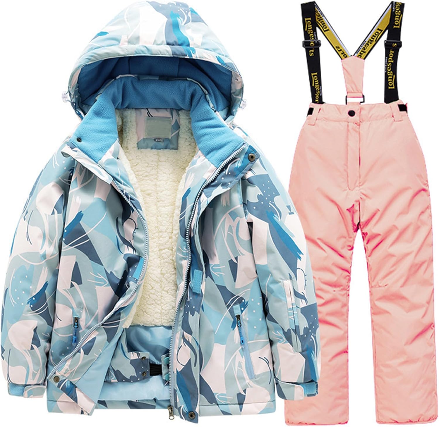 Kids Fleece Lined Ski Jacket & Pants Set Winter Snowboarding Rain Coats Girls Boys Winter Snow Suits Baby Boy