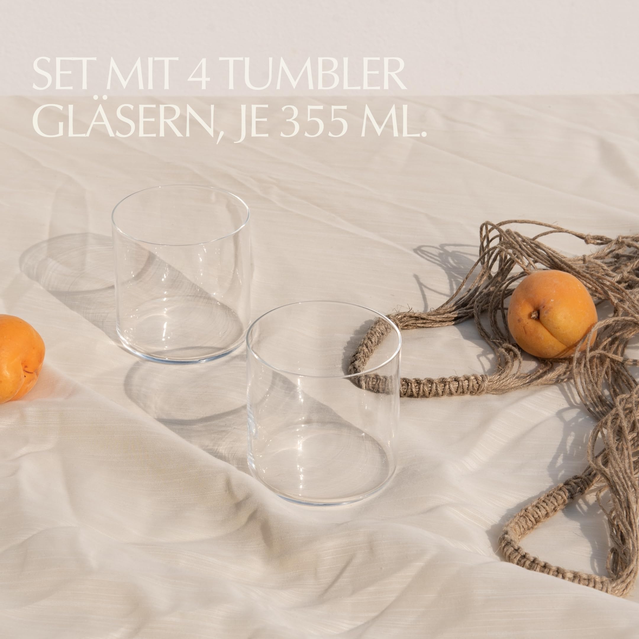 Vielseitiges Gläser Set für Jeden Anlass I 4 Stück je 355 ml I Elegante Wassergläser & Trinkgläser Set Spülmaschinenfest I Ideal als Tumbler Glas & Weingläser I Perfekt für tägliche Nutzung