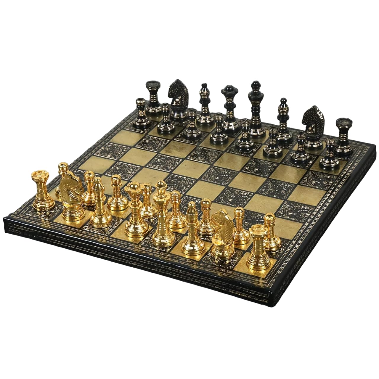 S.K.Handicraft Exclusive Brass Metal Chess Board Set with Velvet Storage Box-Hand Carved, Glossy Polish- Best for Home Decor & Gifting - Modern Classic Design (14x14 INCH) (B0CV9K96PR) Amazon Price History, Amazon Price Tracker
