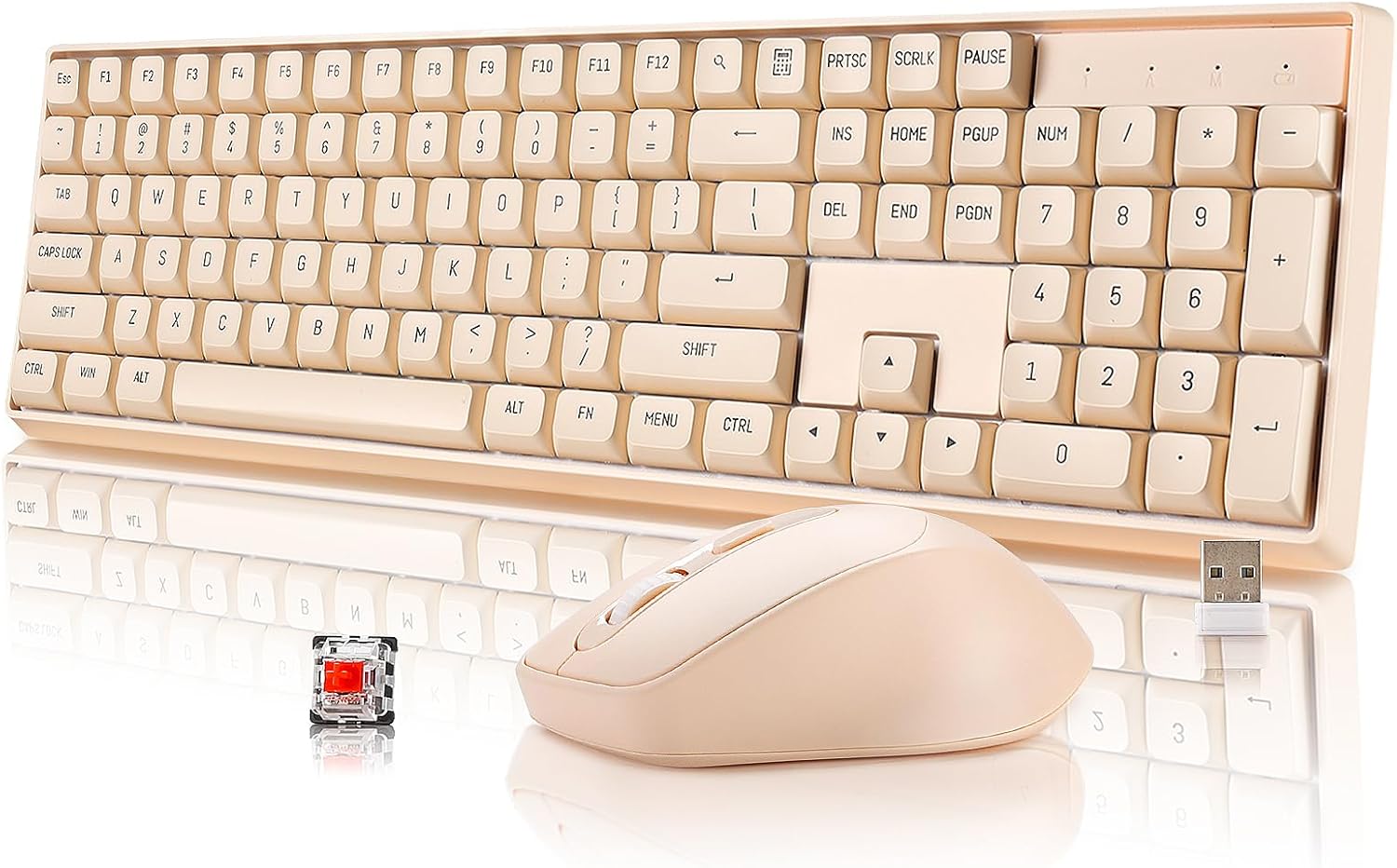 darkFlash Wireless Mechanical Keyboard and Mouse for Office, 106 Keys Full-Size Keyboard and Mouse Combo, Linear Red Switches for Windows/Mac Computer Office Desktop Laptop(GK104) (Milk Tea)