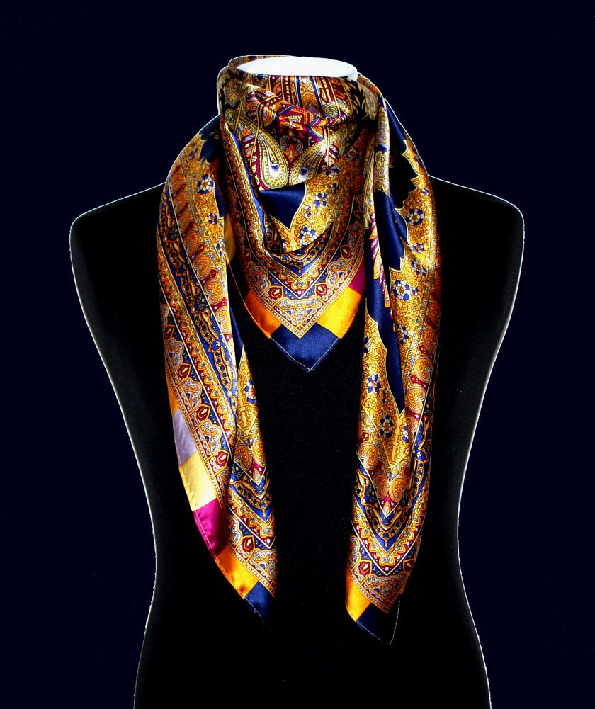 Lorenzo Cana, lussuoso foulard da donna in seta al 100% con lavorazione a stampa,100 cm x 100 cm, colori armoniosi