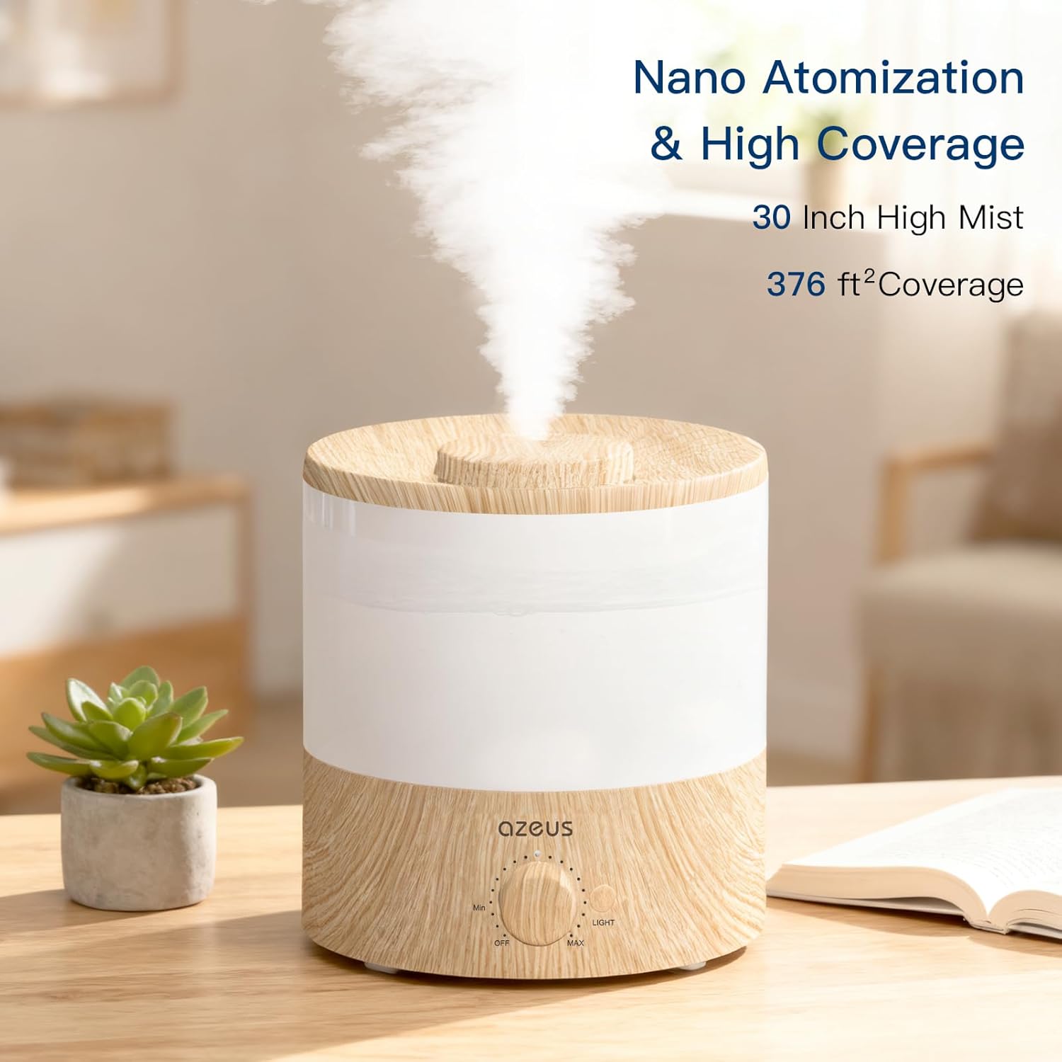 AZEUS SK7620 1.5L Ultrasonic Humidifier with 7 Color Night Light, Cool Mist Humidifier with Adjustable Output, Quiet Operation & Auto Shut-Off for Home and Office