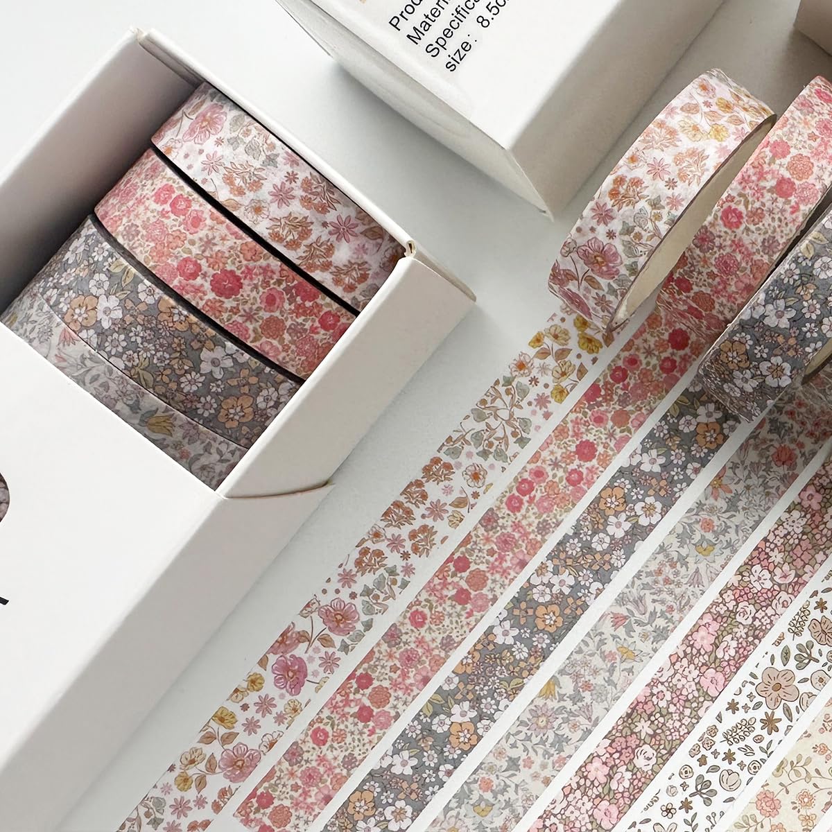 Zestaw taśm Washi w stylu vintage, 8 rolek, cienkie, dekoracyjne, antyczne wzory, taśmy maskujące do sztuki, rękodzieła, dzienników, planerów, scrapbookingu, pakowania (małe kwiaty)