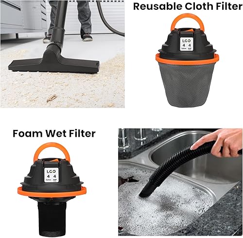 Miniatura 6 de LIGO Aspiradora húmeda y seca, aspiradora de 4 galones con accesorios, tanque de acero sin Staninless, 4 HP, para taller, garaje, hogar y aspiradora
