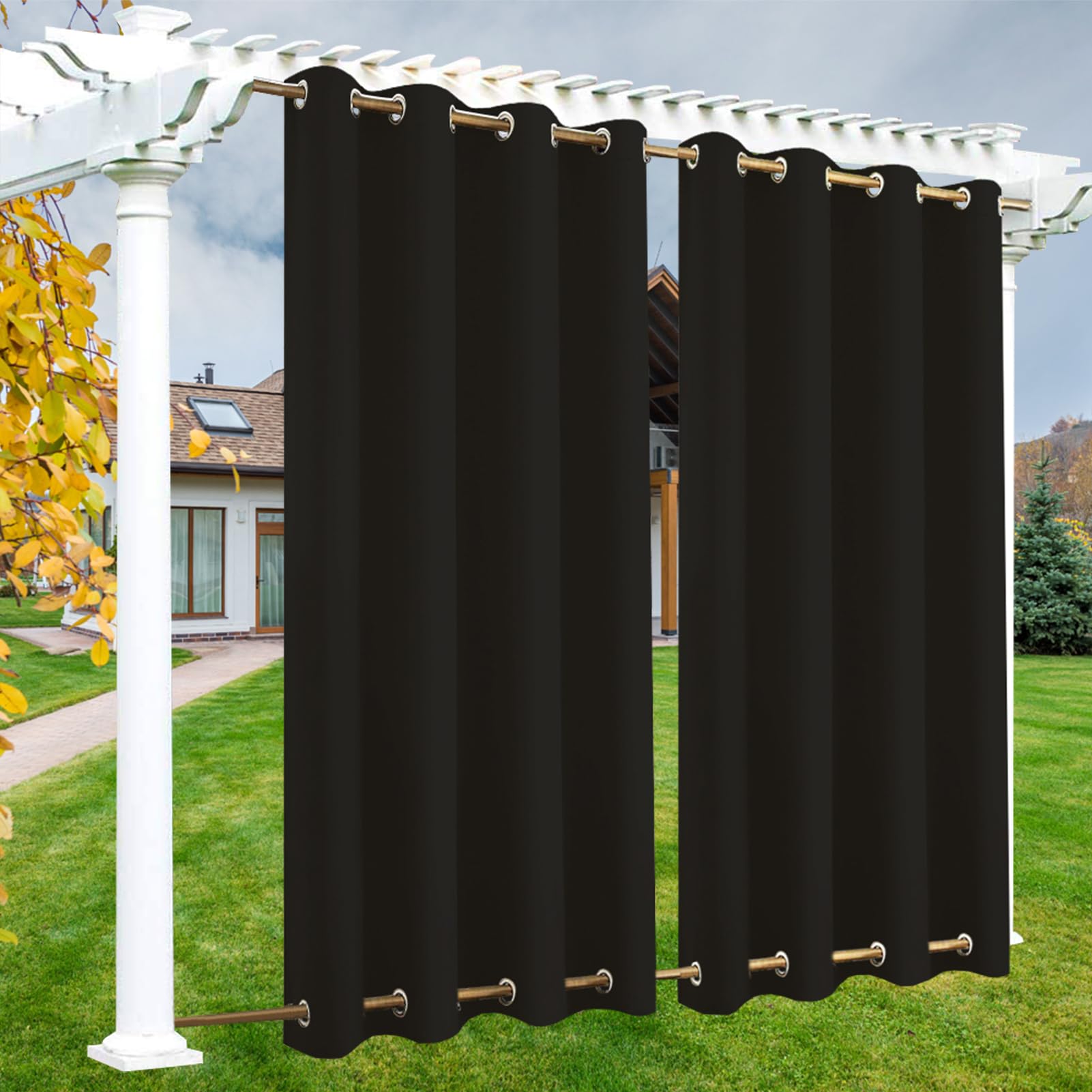 LSDINDF Outdoor Curtains Waterproof, 1 Panel Outdoor Curtain with Top & Bottom Grommets, Privacy and Sun Protection for Pergola, Gazebo, Patio, Porch and Poolside - W 108" x L 85"