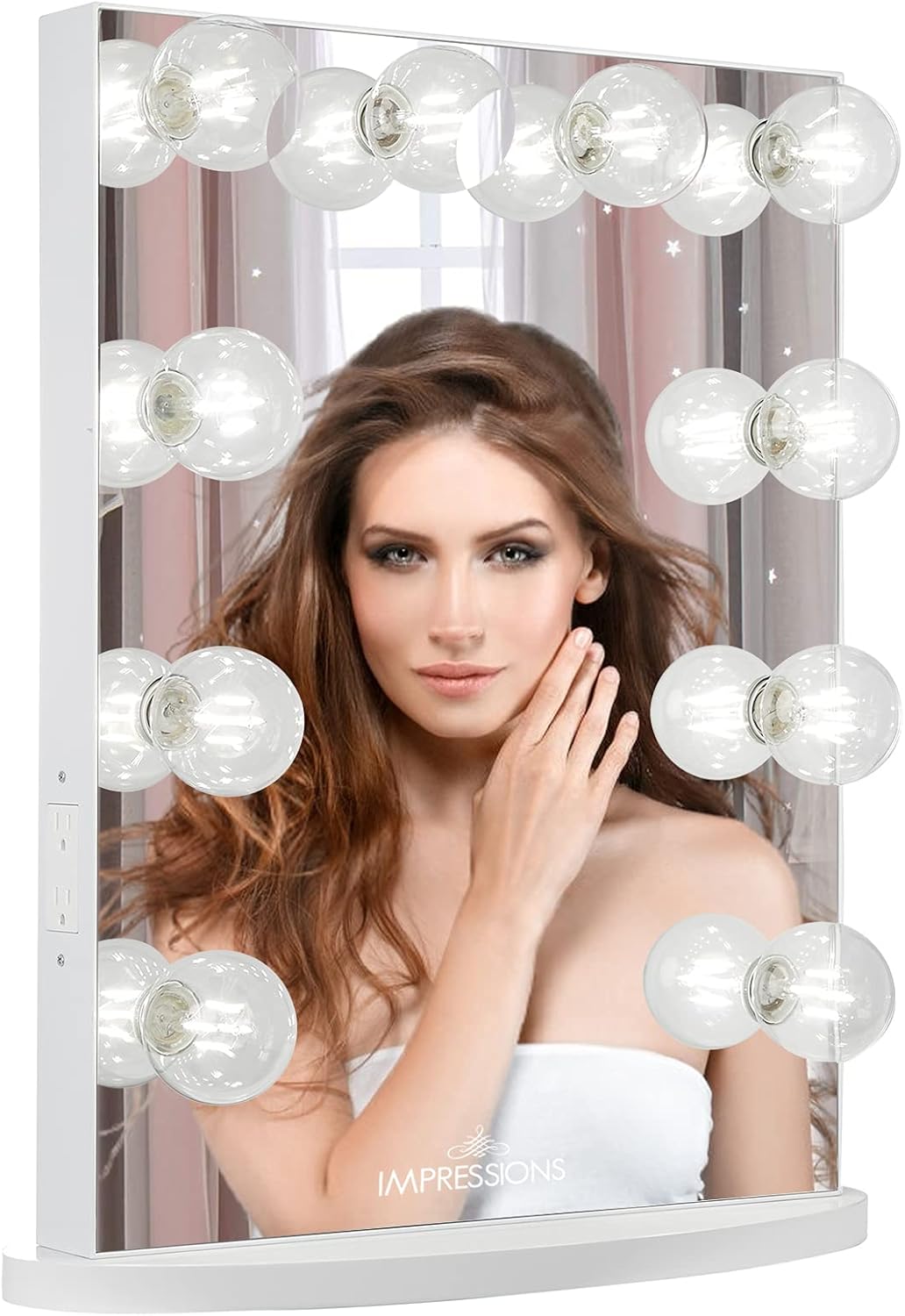 Amazon.co.jp Impressions バニティミラー ハリウッド グローライト 10個のLEDライトと調光スイッチ付き 卓上または壁掛け式メイクアップバニティミラー 電源