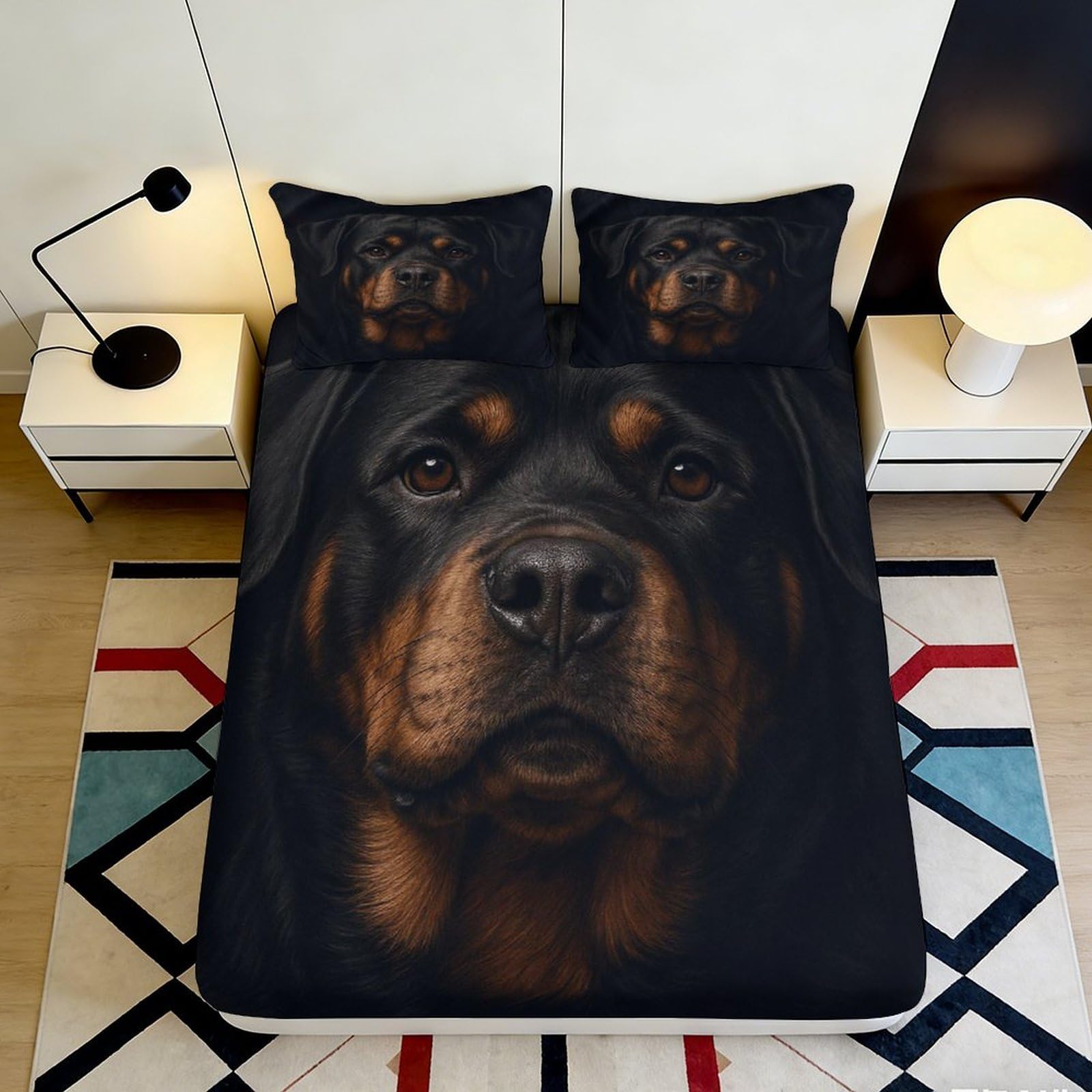 3D Printed Rottweiler Dog Pattern Fitted Sheet Microfiber Soft Anti-Slip Bed Cover for Bedroom Guest Room Decor 90x200x25cm