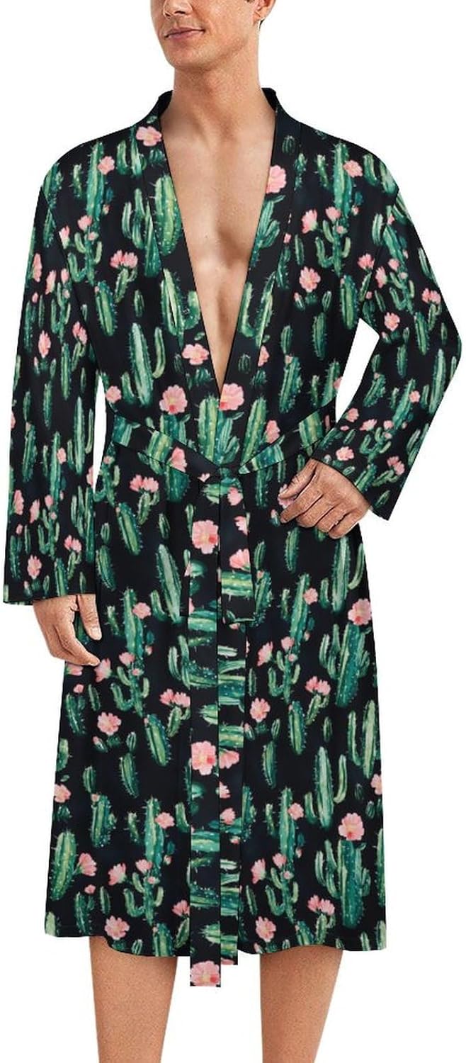 Cactus Watercolor Mens Robe Long Bathrobe for Women Bath Robes Lightweight Soft Printed Sleepwear