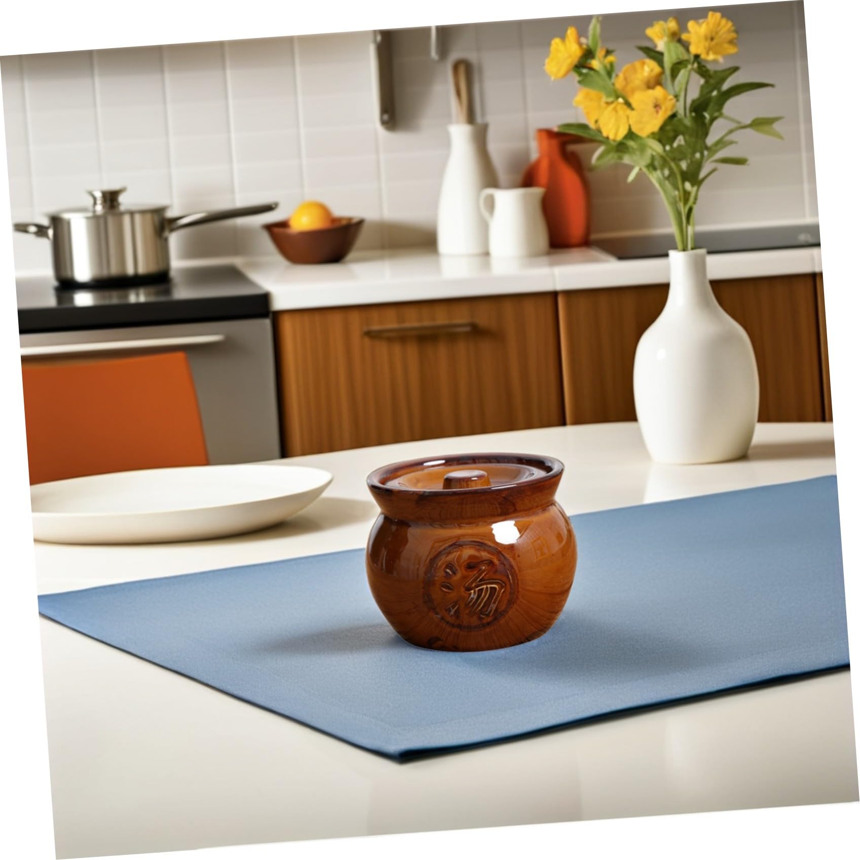 Zerodeko Pentole in Terracotta per Zuppa 2 Pezzi da 350ml con Coperchio, Resistente ad Acidi e Alcalini, Conservazione del Calore, Design retrò Antico per Cucina Domestica