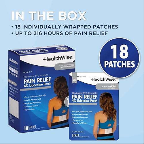Miniatura 8 de HealthWise Parche para el dolor de lidocaína  4% de lidocaína de venta libre  18 unidades  Fórmula sin parabenos  Alivia temporalmente dolores