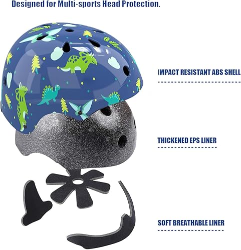 Miniatura 6 de Casco para niños con rodilleras, coderas y muñequeras, equipo de protección infantil para niños y niñas de 3 a 5 a 8 años, apto para patines,