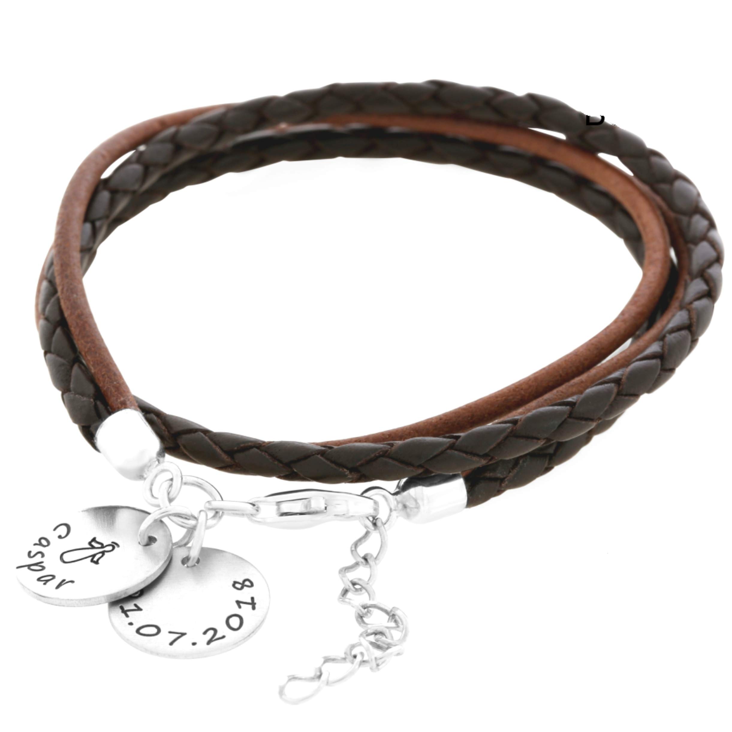 Lederarmband Gravur Damenarmband 925 Sterling Silber mit Namen Namensarmband personalisiert Leder armband braun natur Gravurschmuck Damenschmuck personalsisiert | HANDMADE IN GERMANY