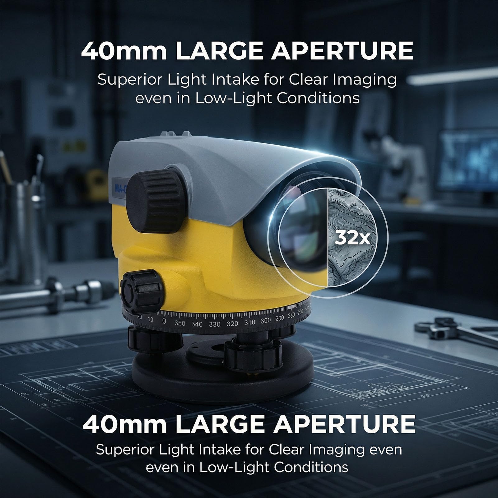 Kit di livella automatica 32X, strumento topografico di ingegneria durevole, per edilizia, miniera, misurazione stradale, con scala orizzontale a 360° e quadrante di micro regolazione