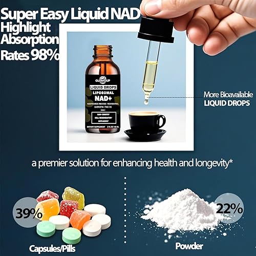 Miniatura 5 de Suplementos NAD para mujeres y hombres, liposomal NAD nicotinamida ribósido resveratrol 900 mg con vitamina B3 quercetina TMG, resveratrol líquido