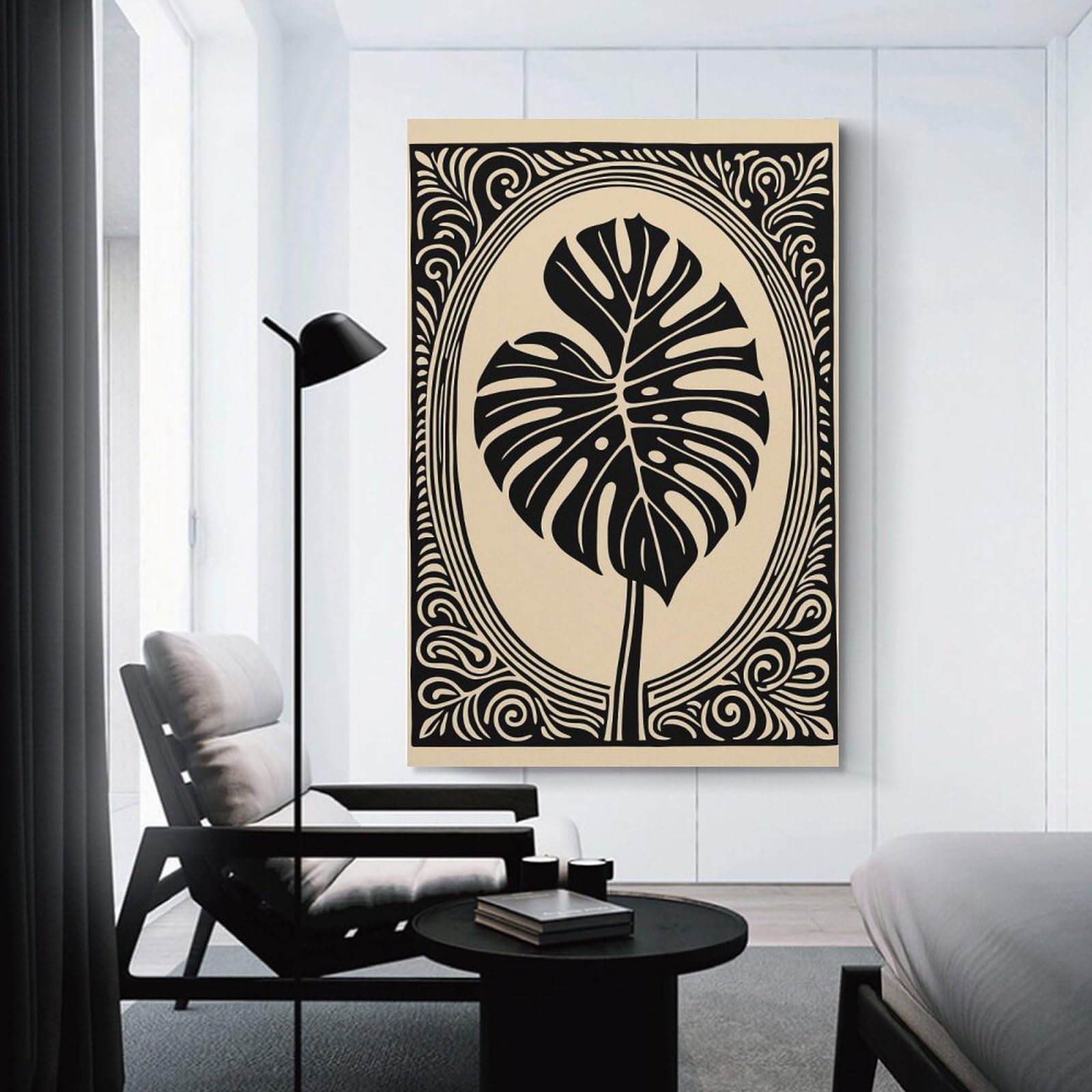 Junmoney Monstera Leaf Art Nouveau Illustration Home Decor Wall Art 20x30inch(50x75cm), for Restful Interiors, Bedrooms Or Small Rooms, A Warm Accent for Relaxed Interiors