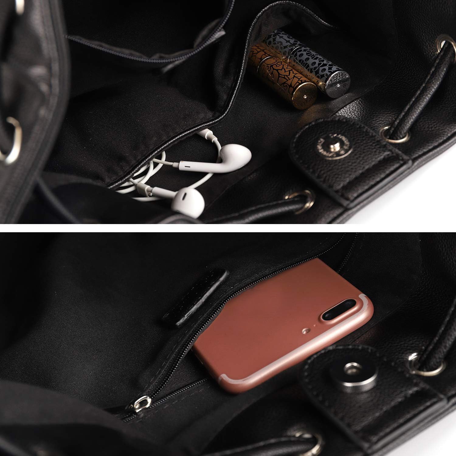 AFKOMST Leather Bucket Bags and Drawstring Crossbody Purse for Women Medium Tote and Hobo Handbags with 2 Shouder Straps - Image 8