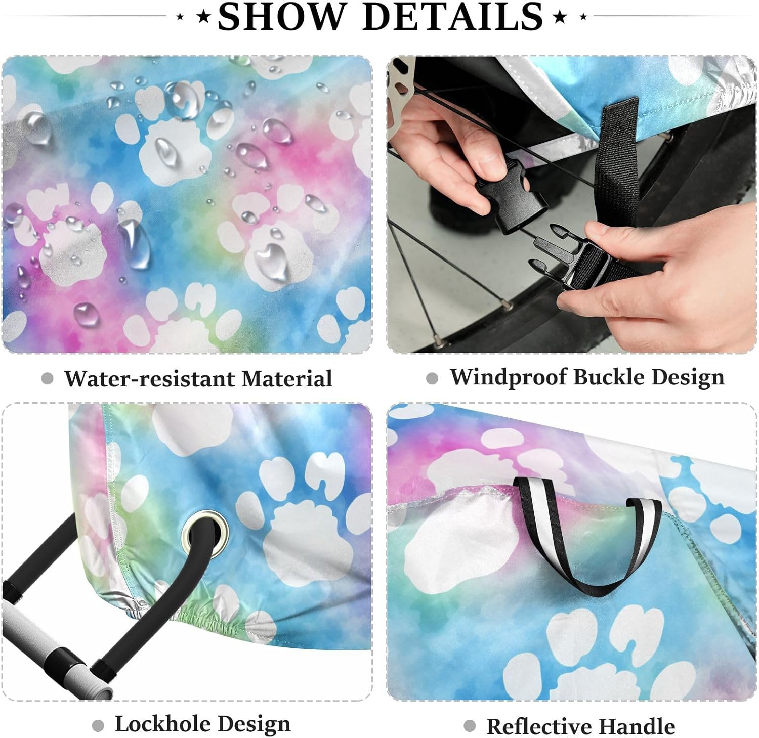ALAZA Dog Paw Prints Tie Dye Bike Cover Waterproof Outdoor Ebike Bicycle Covers Tarp Protection for 1/2 Bikes, Sun UV Dust Wind Proof