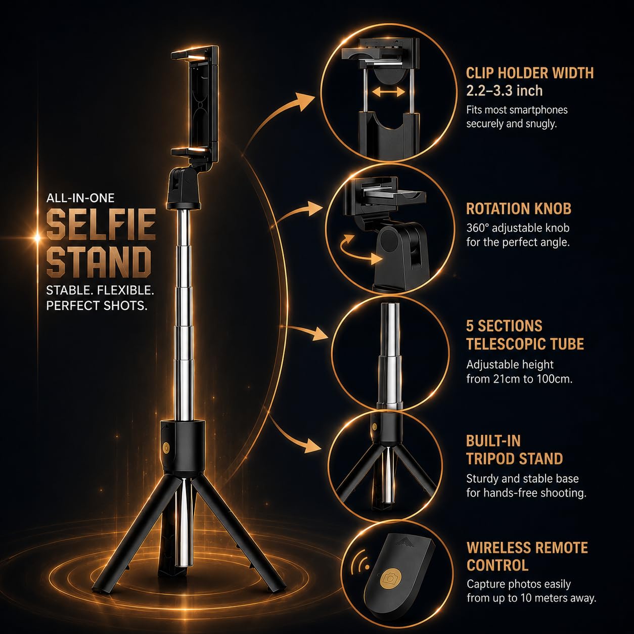 Selfie Stick Tripod 67 Inch Long with Bluetooth Remote & Stable Base – 3-in-1 Multifunctional Design for Selfies, Vlogging, Photo Shoots and Makeup for Phones — Amazon image 6