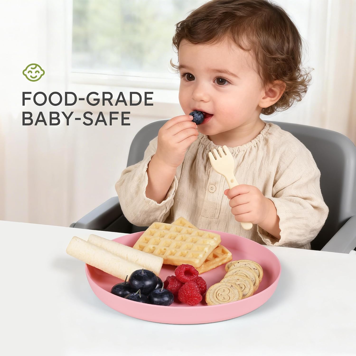 Unbreakable Toddler Plates for Kids Baby Set of 6, 7.8" Ceramic-like Kids Dinnerware Set Baby Plates Dishwasher and Microwave Safe Deep Walled No Melamine BPA Free Light Brown-Gray Tones