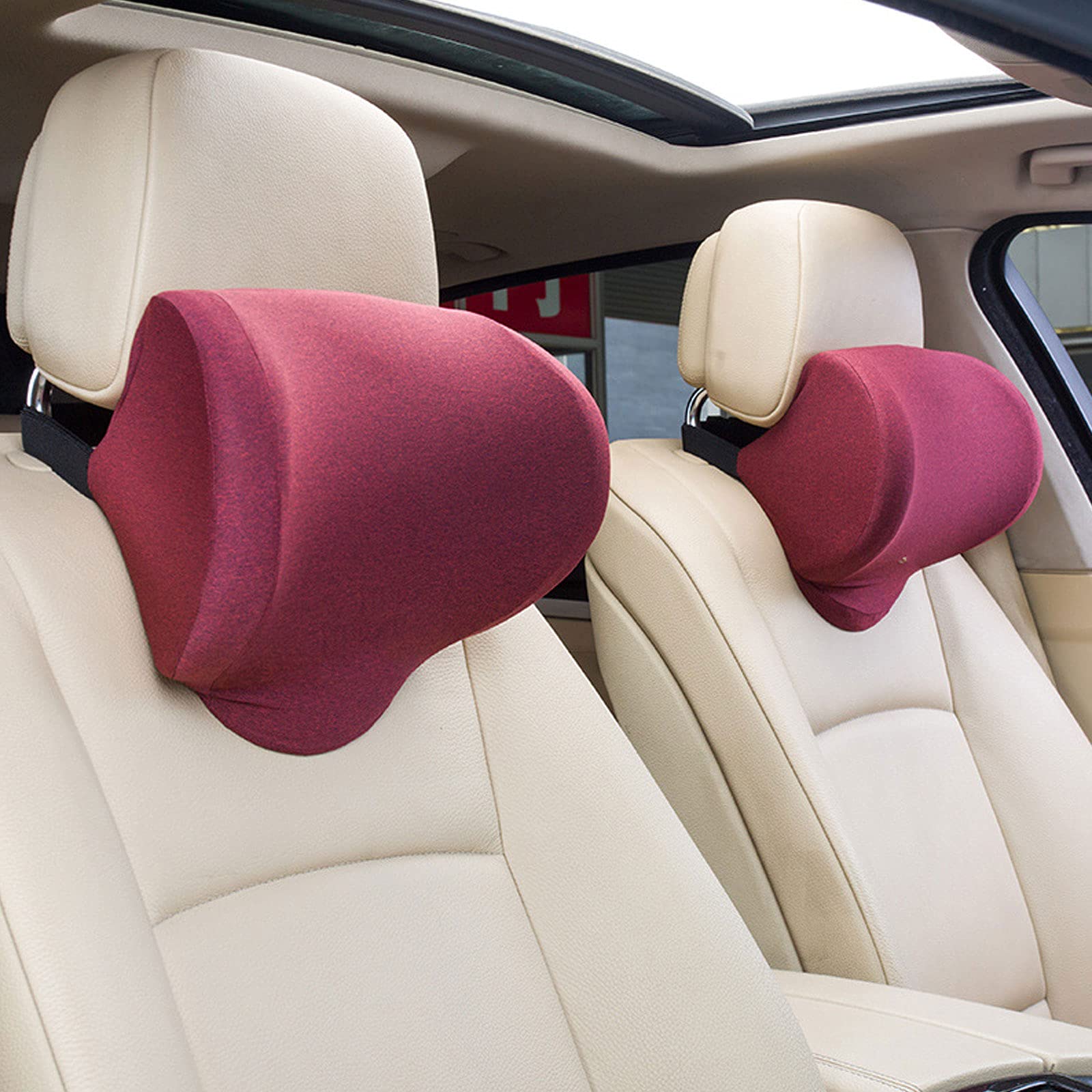 Car Neck Pillow, Ergonomic Memory Foam Lumbar Support Neck Rest Pillow Cushion, Protect Neck Vertebrae, for Home Work Office Chair Car Lorry Seat,Red