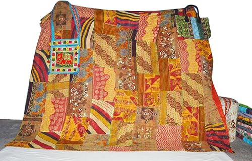Yuvancrafts Colcha india hecha a mano Kantha tradicional multicolor Kantha manta colcha Gudari colcha (retazos azules)