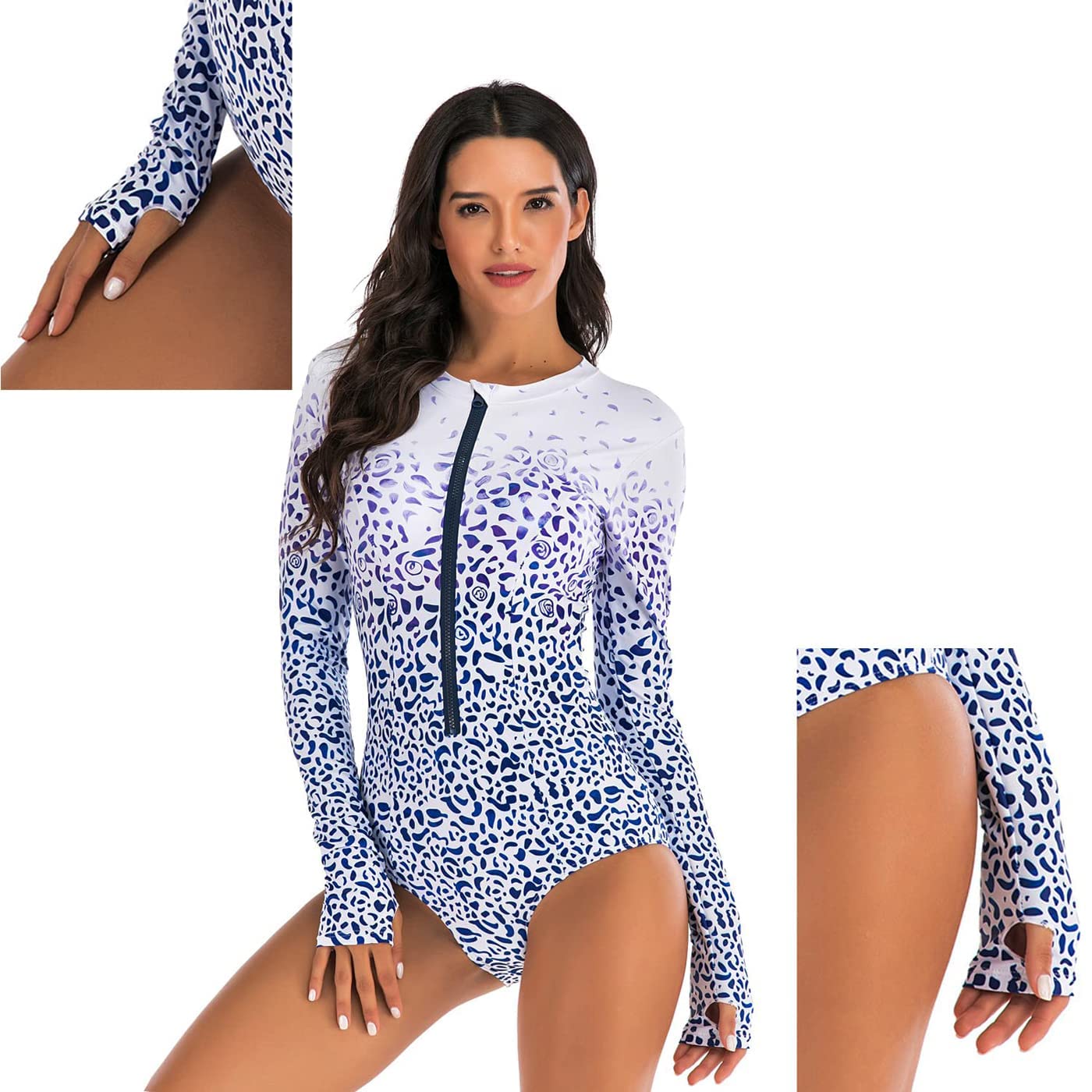 Ropa de Surf con Cremallera para Mujer Traje de Baño de Manga Larga Protectores contra Erupciones Recreativas de Una Pieza Traje de Baño — view 5
