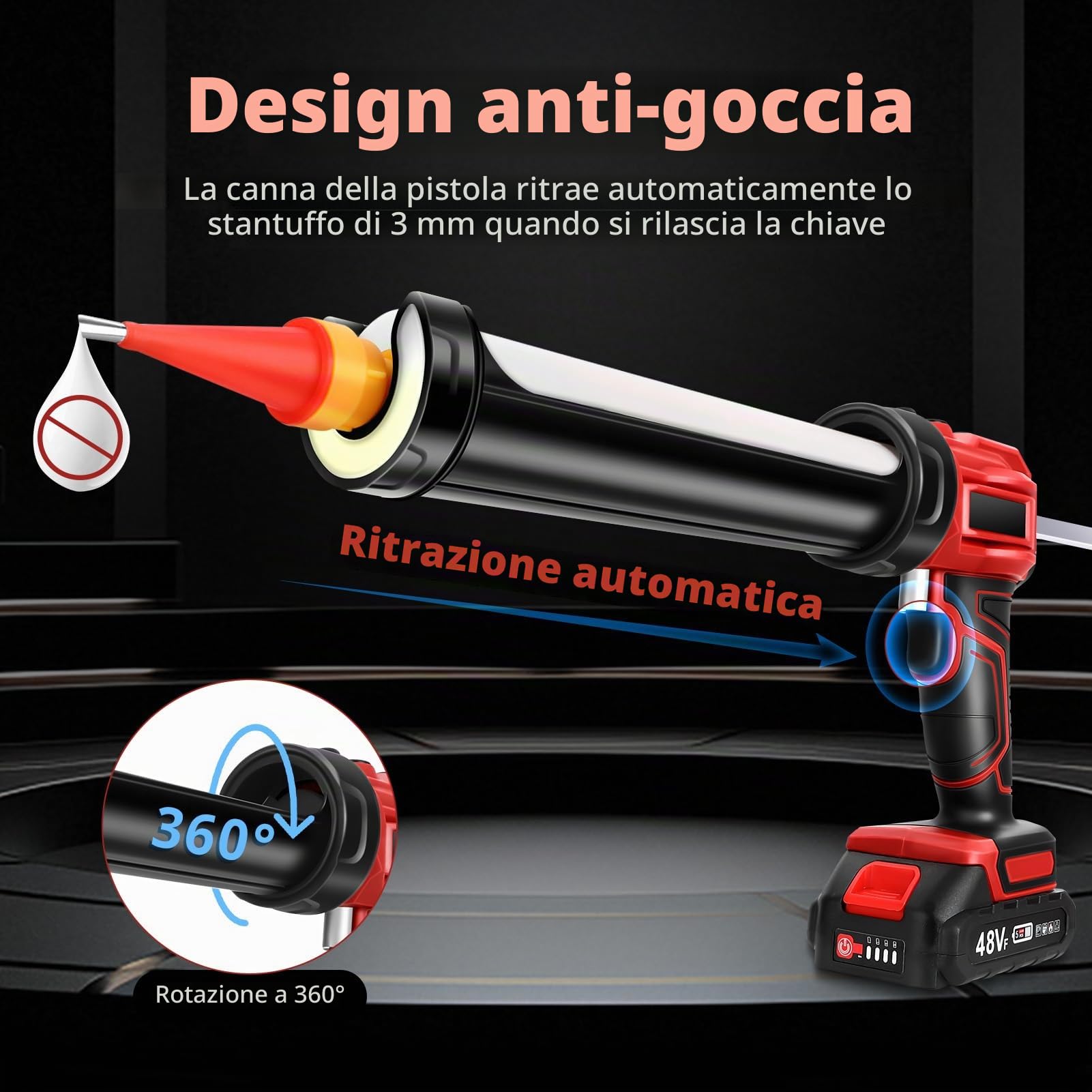 Pressa per cartucce a batteria da 18 V compatibile con Makita – Pistola elettrica in silicone con luce a LED e 4 livelli di velocità per cartucce da 300 ml, pistola a cartuccia a batteria per