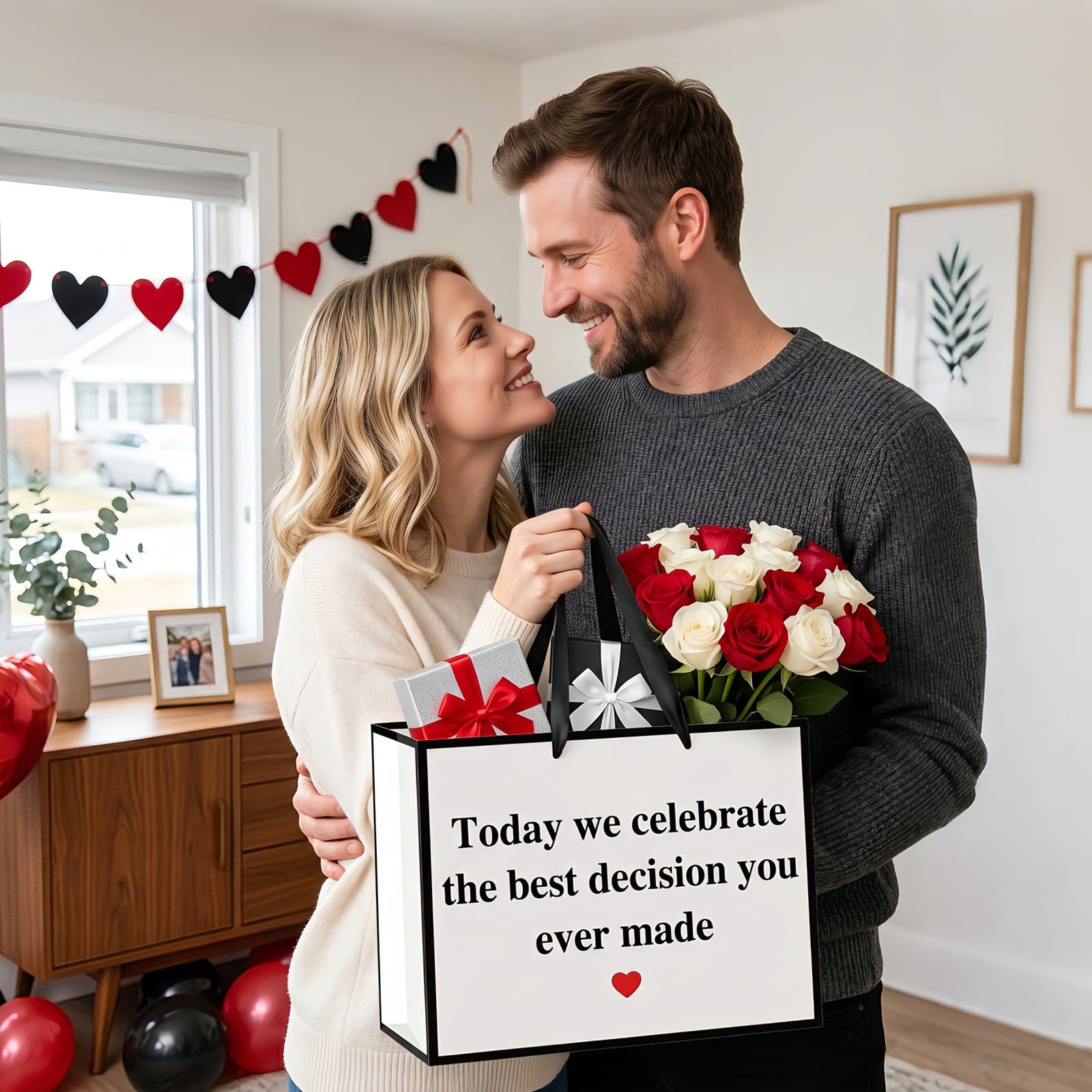 Woosytoo Anniversary Best Decision Gift Bags with Wrapping Paper and Card Wedding Anniversary Engagement Bridal Shower Decoration Supplies for Men Women Husband Wife Boyfriend Girlfriend